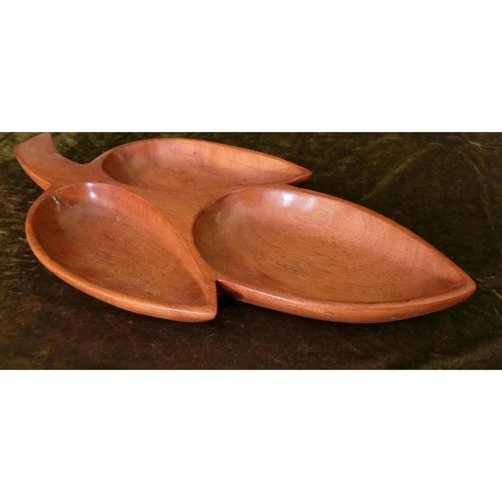 😎Leaf Shaped Wooden‎ Divided Tray Catch-all Nature Woodsy Farmhouse Cabincore